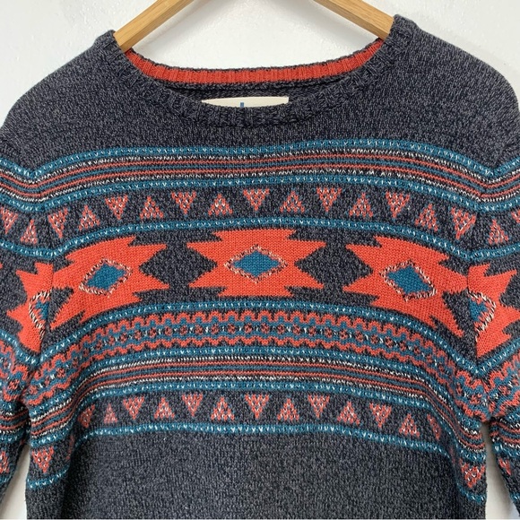 Urban Pipeline Grandpa Sweater  Crew Neck Gray Southwest Print Long Sleeve Retro - Picture 2 of 10